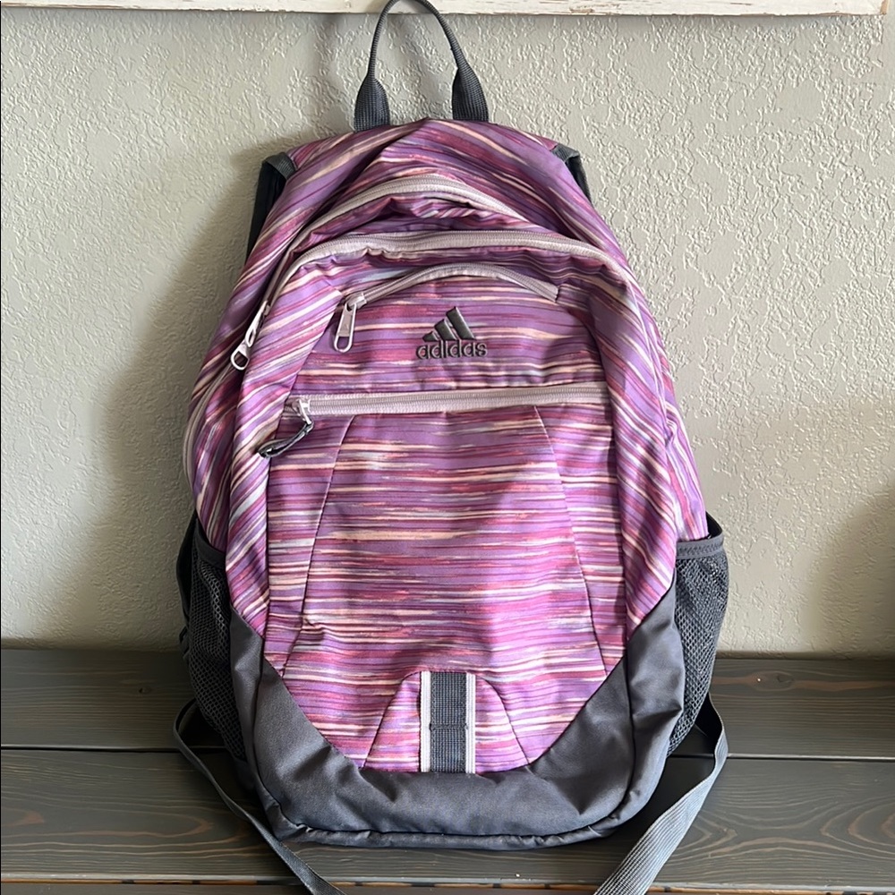 Adidas Striped Pink and Gray Backpack